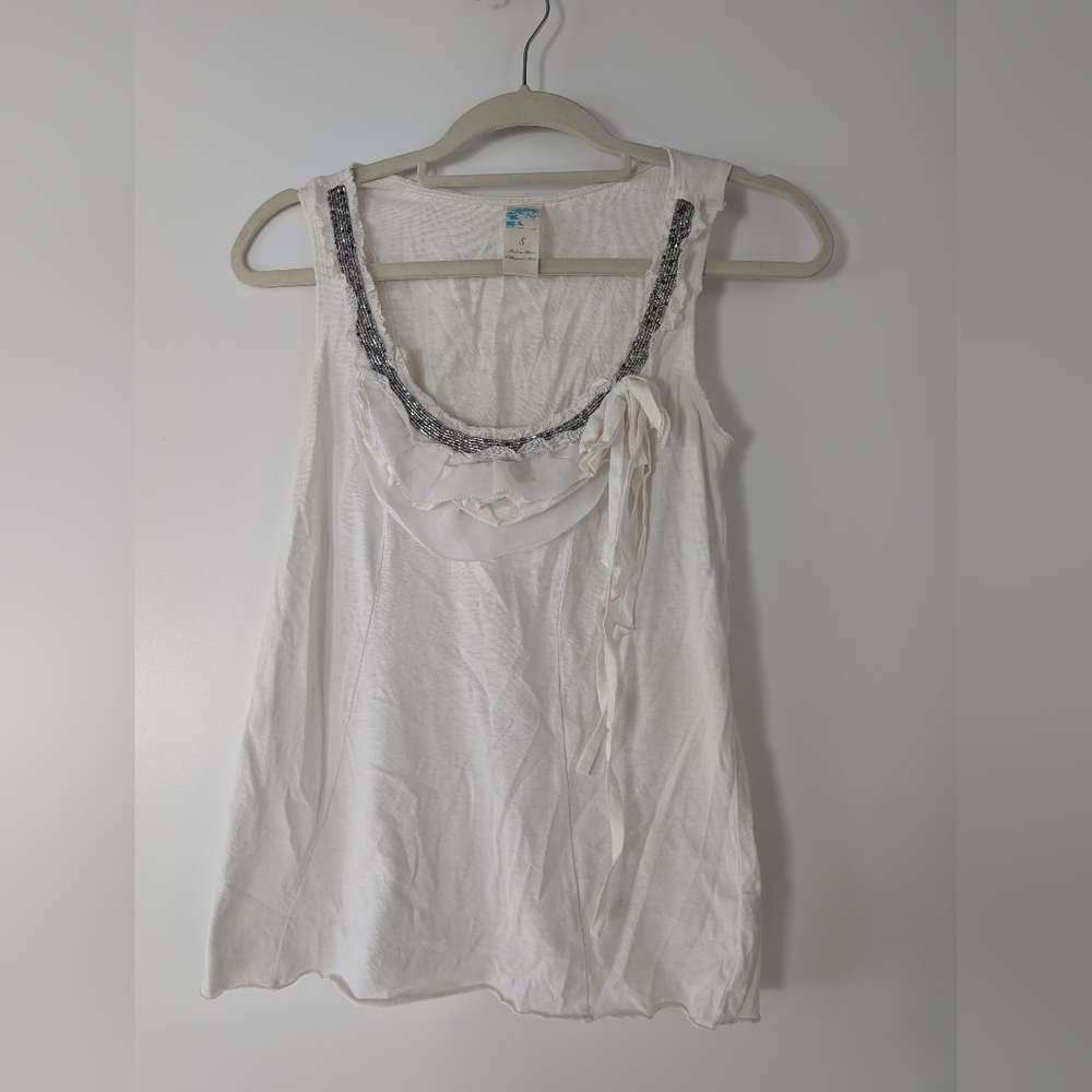 Anthropologie Deletta Beaded Ruffle Tank Top – Size Small 🤍✨